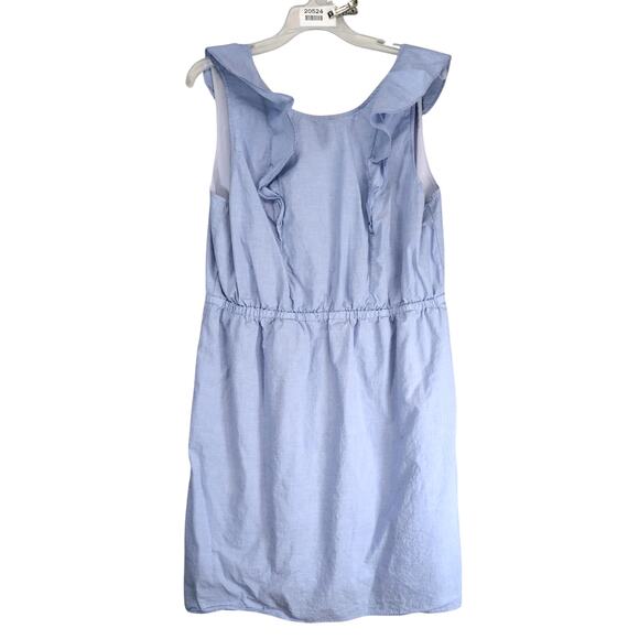 J Crew Blue Cotton Ruffle Dress Sz 14 Sleeveless Knee Length Peasant Cottagecore - Picture 1 of 10